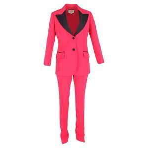 Gucci Contrast Lapel Blazer and Trousers Set in Pink Wool